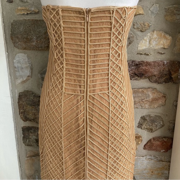 Marciano Axel embellished corded lace strapless gold dress women’s large - Picture 9 of 16